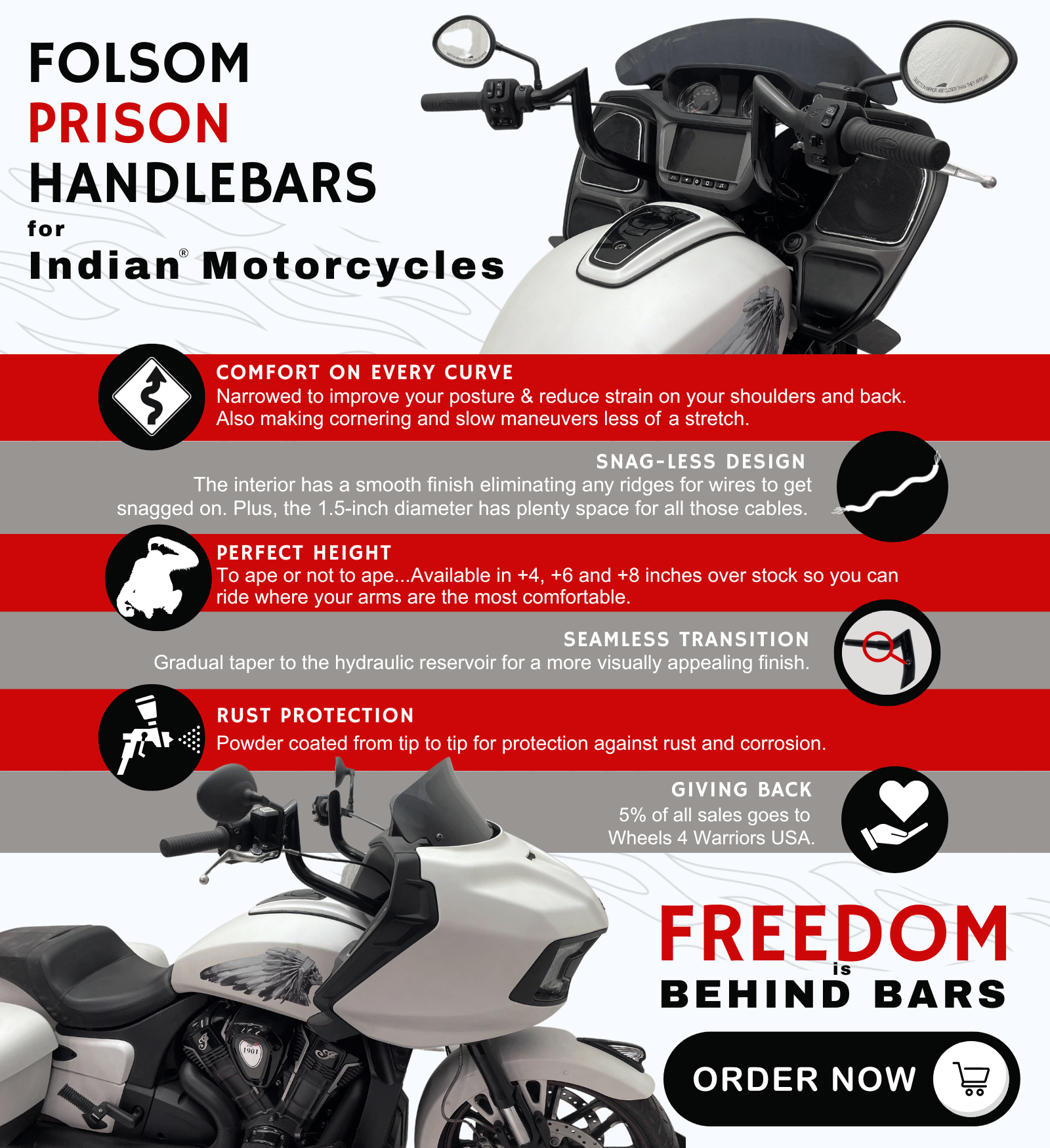Folsom Prison Handlebars for Indian Motorcycles